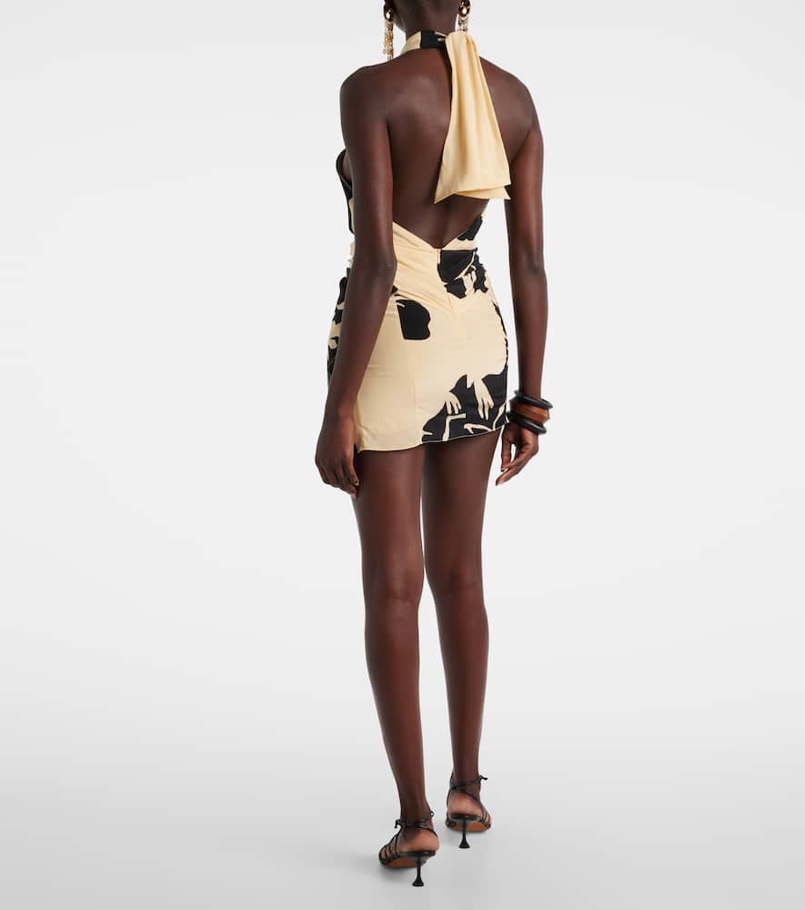 Halterneck floral silk minidress