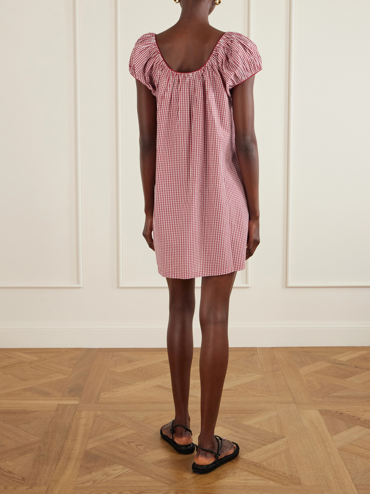 Julia Gathered Checked Organic Cotton Midi Dress - medium