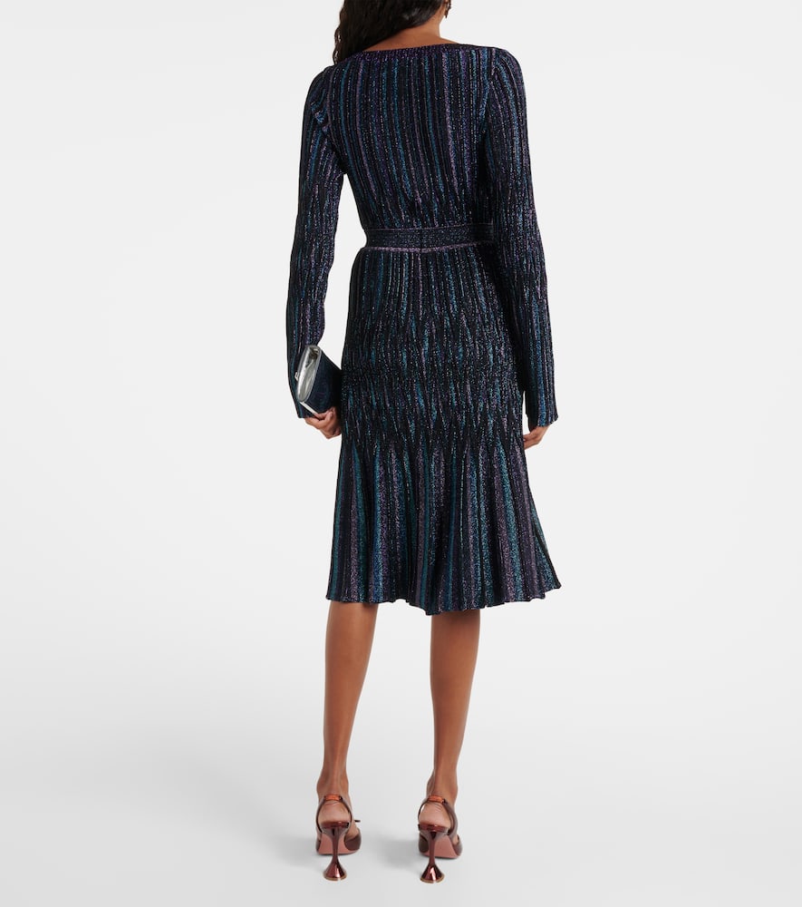 Pleated lamé midi skirt