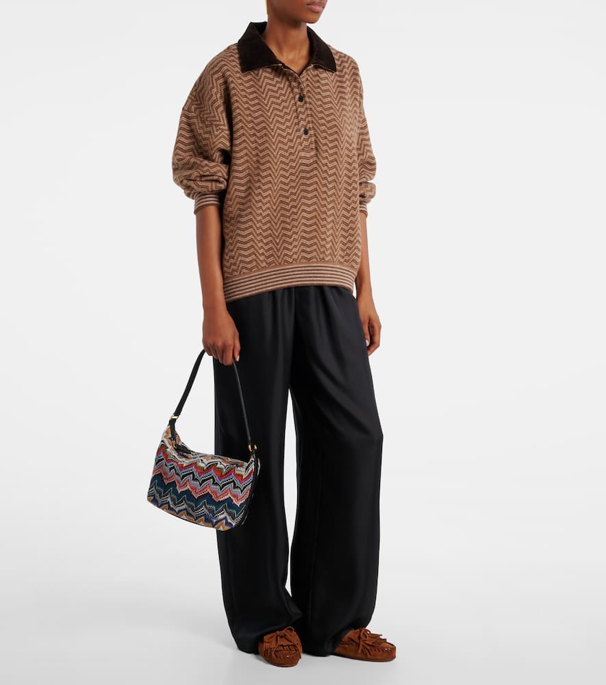 Zigzag wool and cotton polo sweater