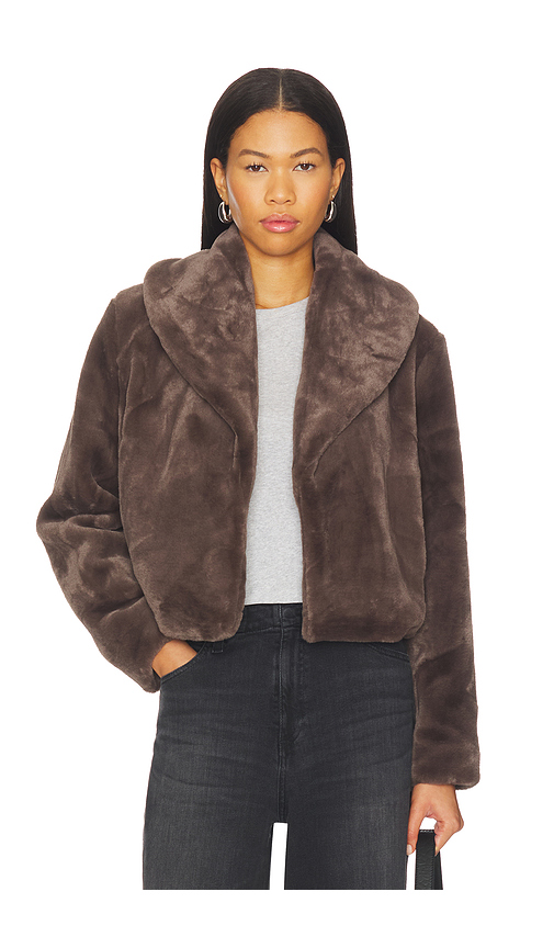 BLANKNYC Cropped Faux Fur Coat in Navy. S. Also in XS