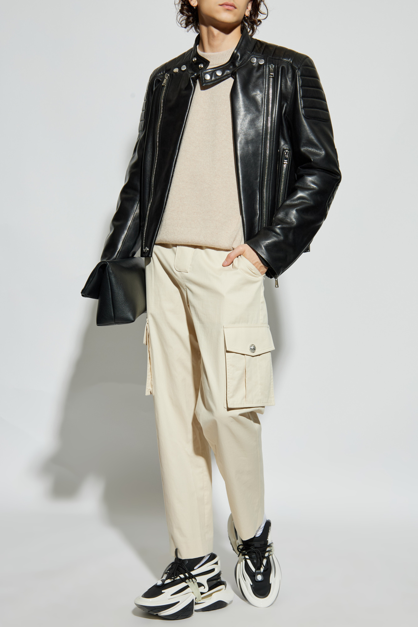 Sweater With Snap Fastening On The Shoulder, Men's, Beige