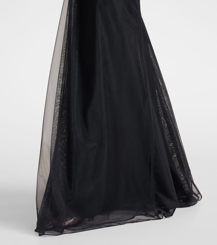 Bella gathered open back organza gown
