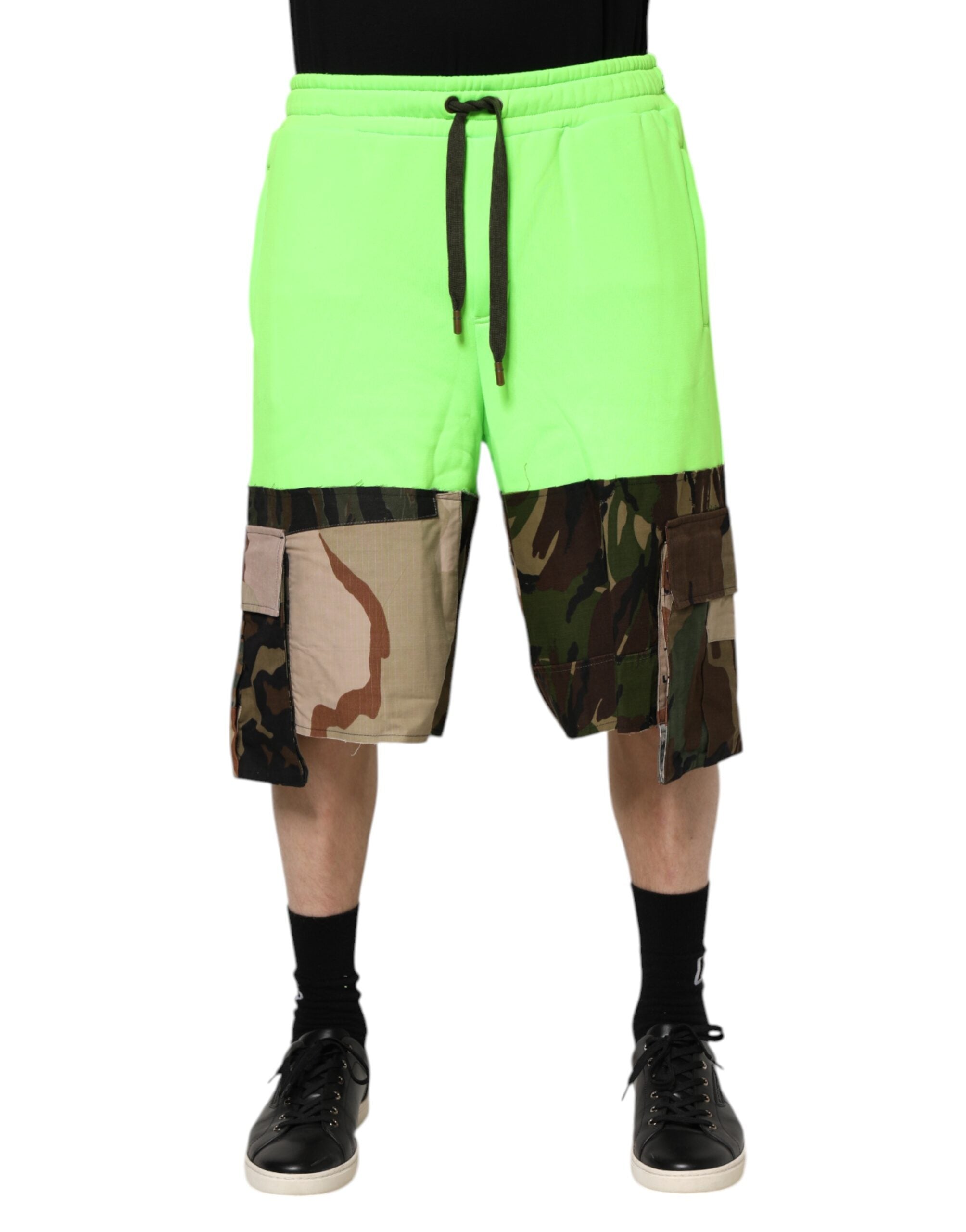 Patchwork Cargo Bermuda Shorts — Green