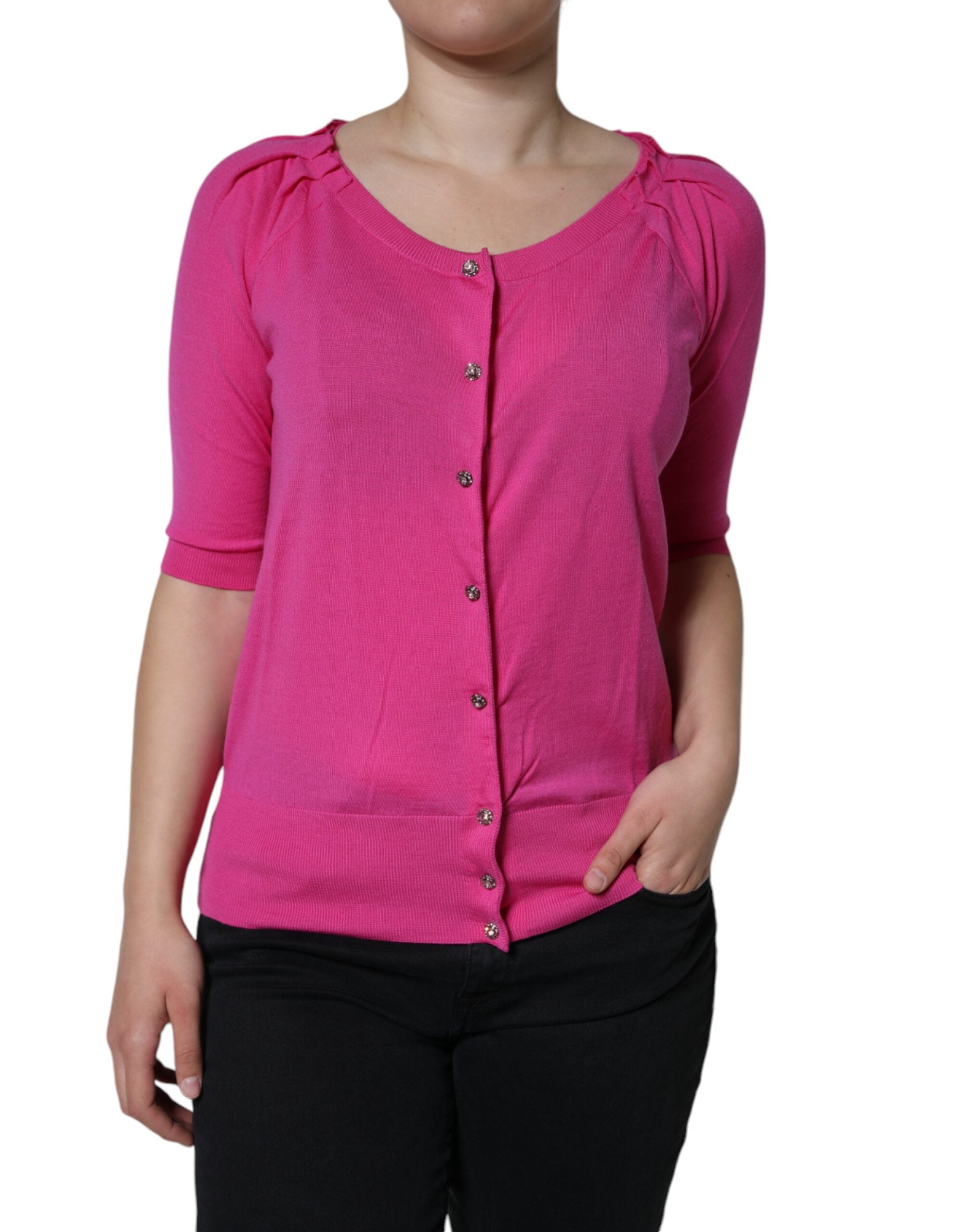 Virgin Wool Button-Down Blouse — Pink