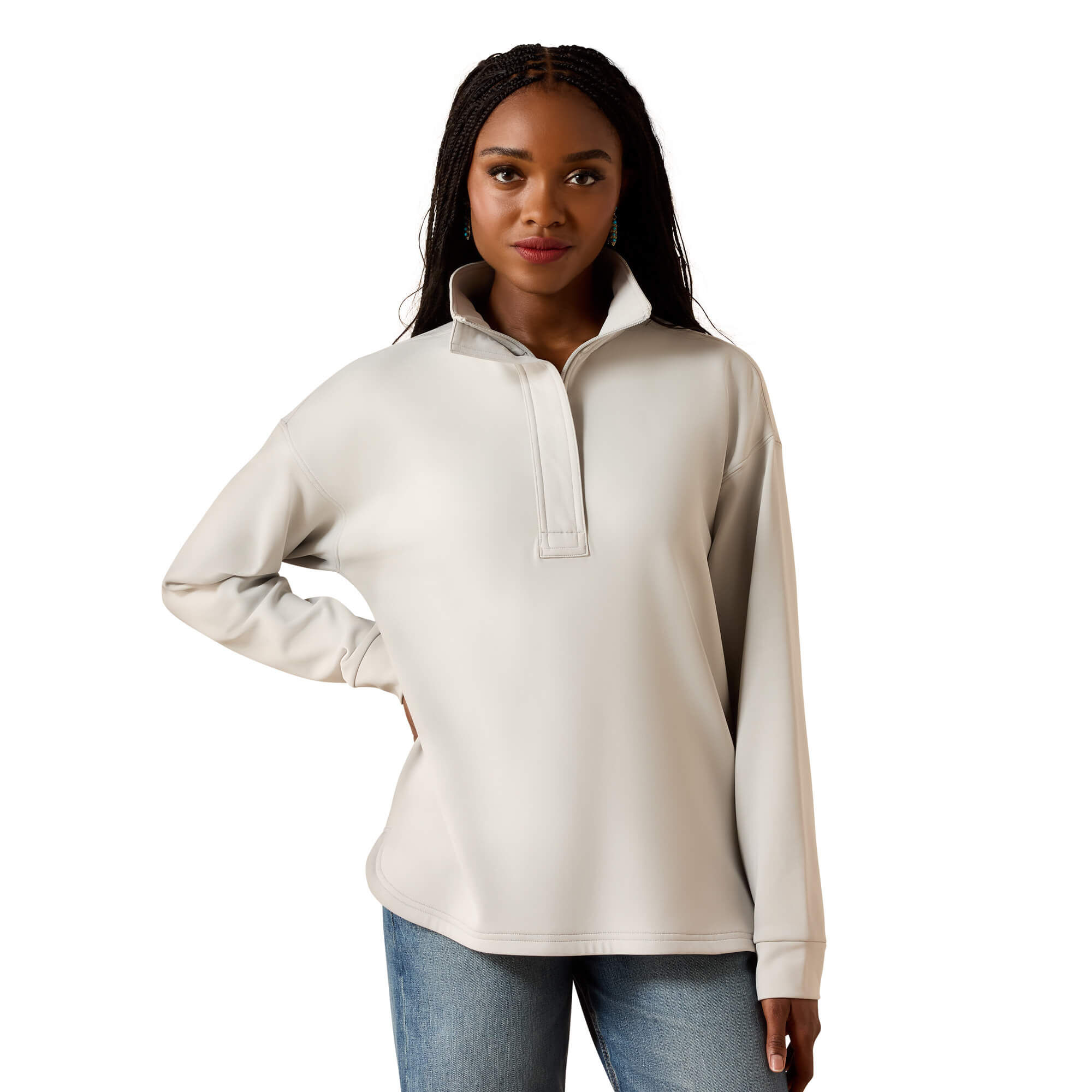 Women's Breeze Logo 1/2 Zip Sweatshirt Long Sleeve in Quiet Grey, Size 2X-Large, by