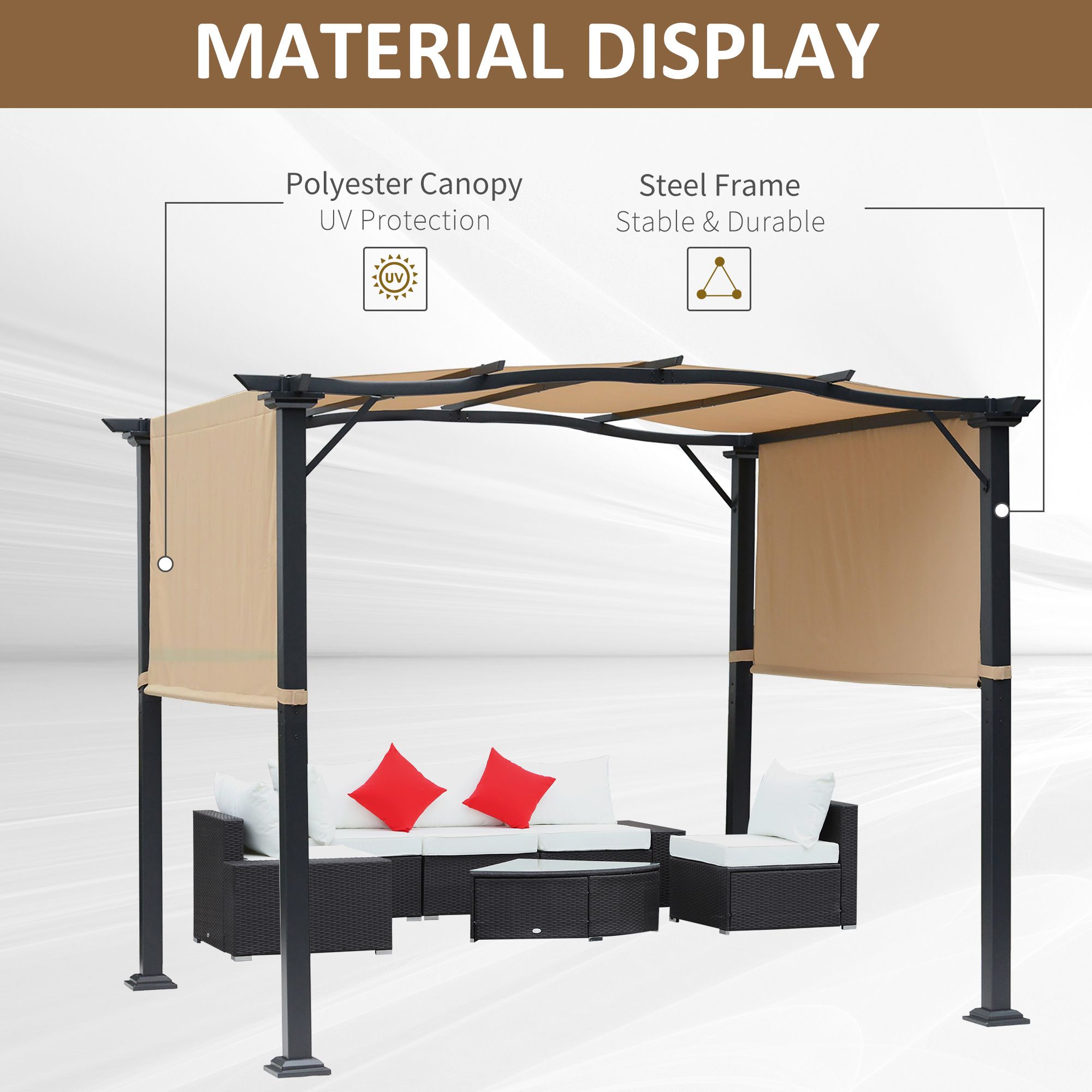 Outsunny Outdoor Gazebo Overhead Backyard Shade Sun Shelter Steel In Khaki