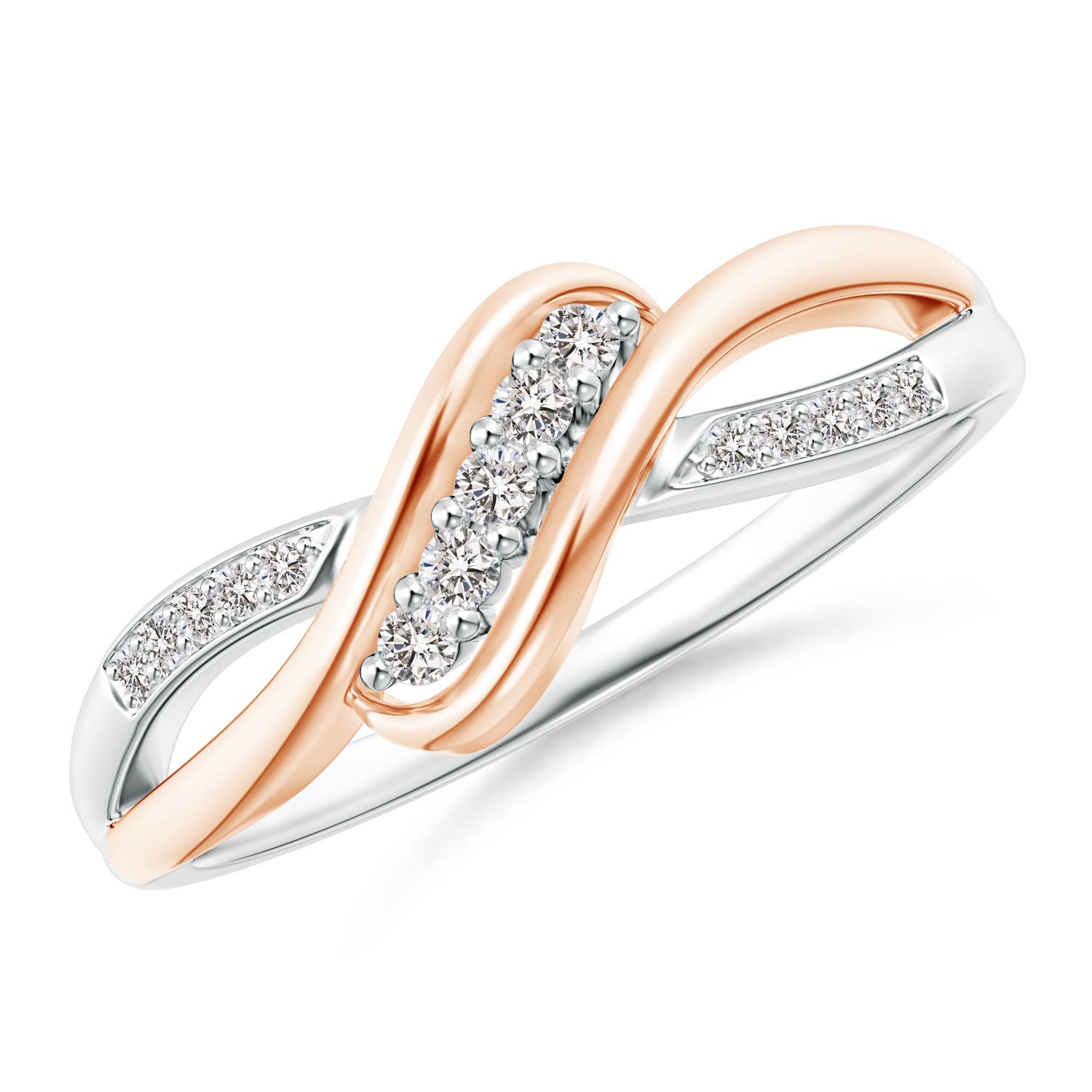 Angara 0.13 Carat Slanted Five Stone Diamond Bypass Ring in Two Tone in 14K White & Rose Gold
