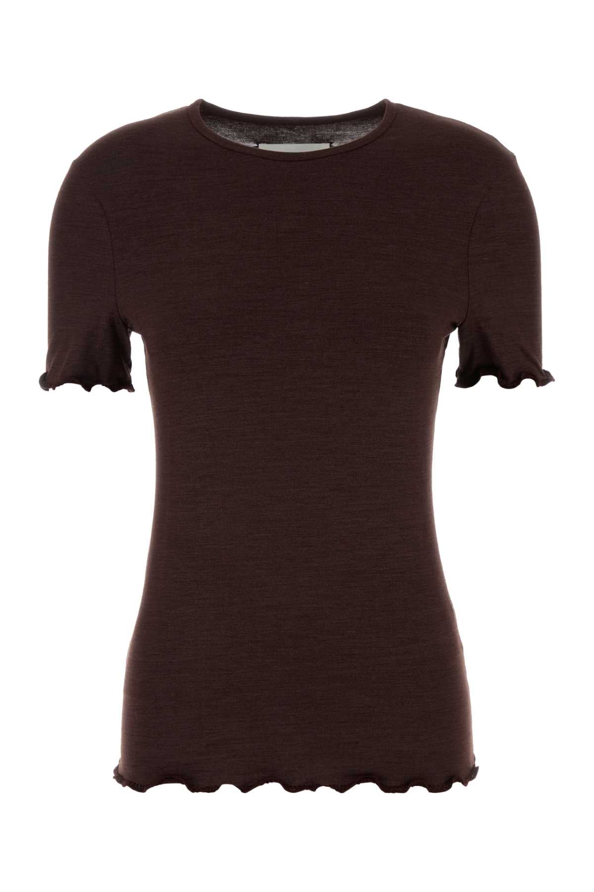 Ruffle-Trim Silk Blend T-Shirt — Purple