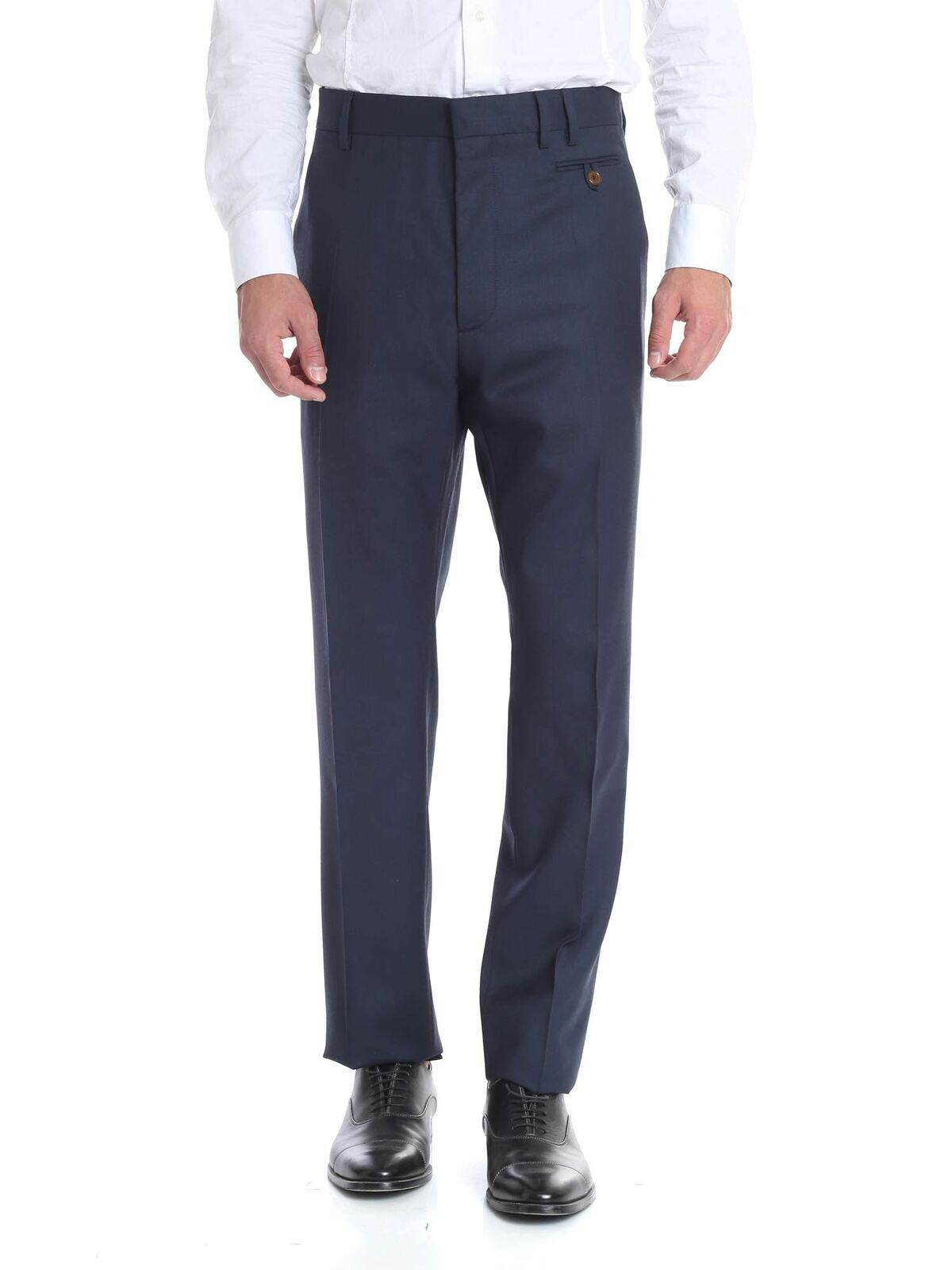 Blue trousers with tailored pleat