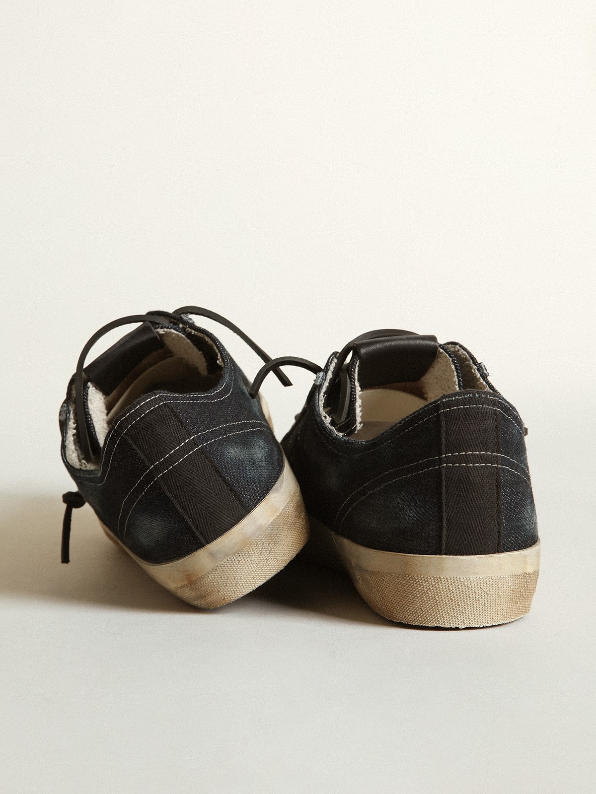 Golden Goose - V-star Sneakers In Midnight-blue Denim With Black Leather Star And Toe, Man