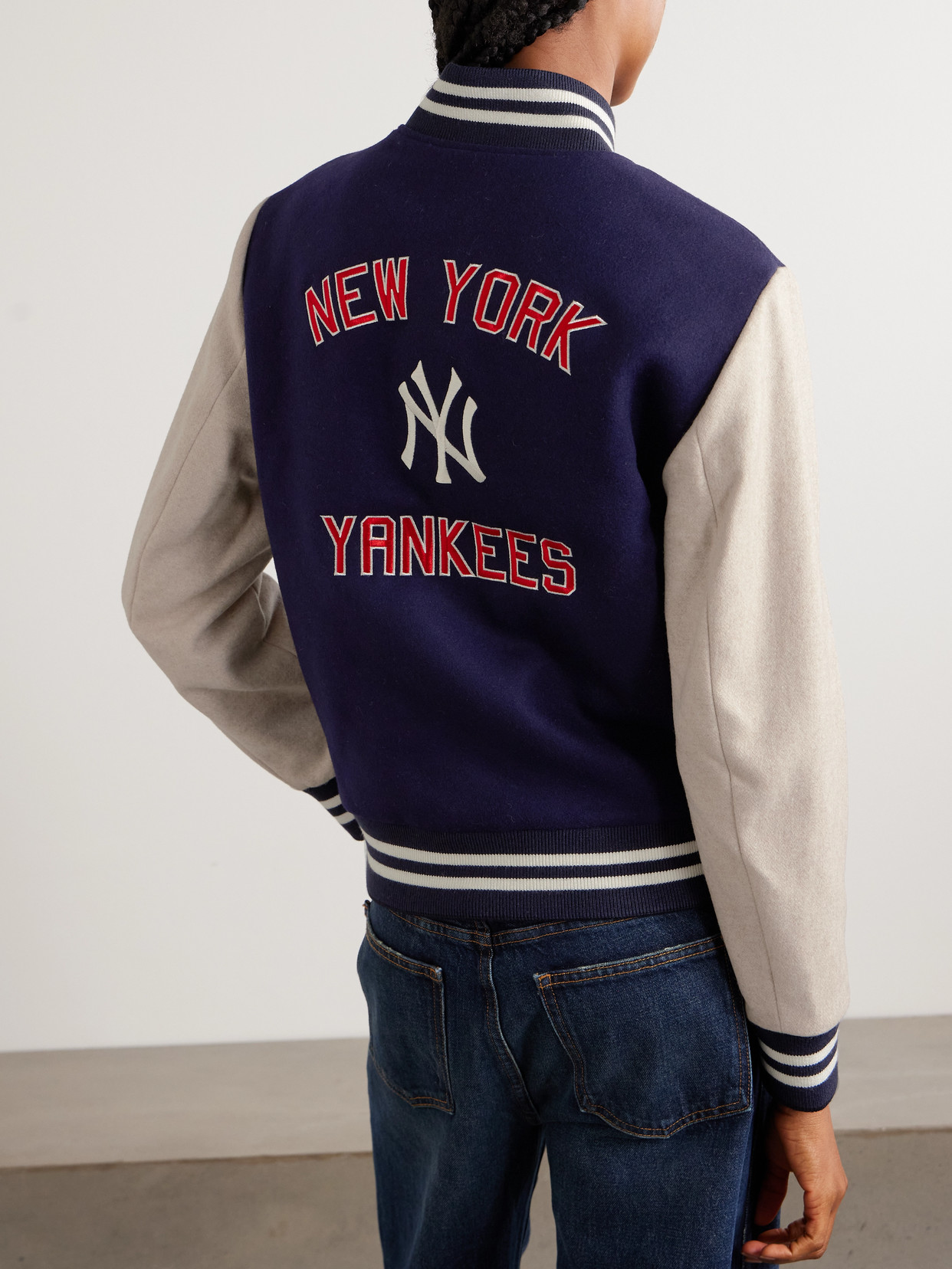 + New York Yankees Champions Embroidered Wool-felt Bomber Jacket - Blue