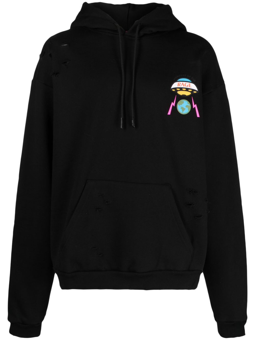 Logo-print distressed cotton hoodie - Black