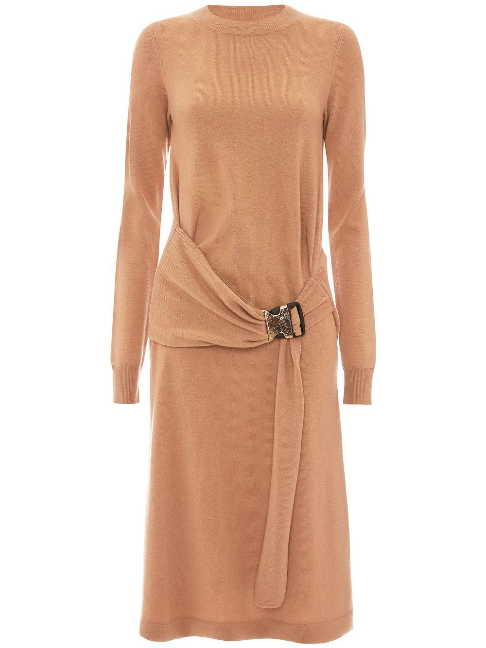 Buckled-waist knit dress - Brown