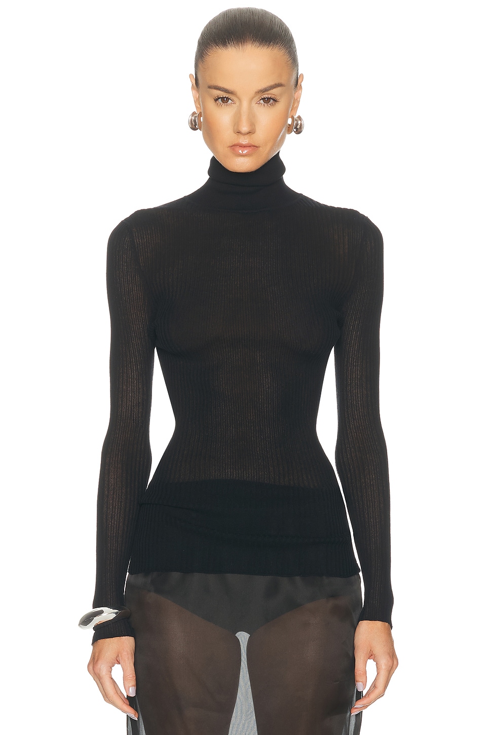 Brandon Maxwell Ribbed Turtleneck Top in Black - Black. L also in