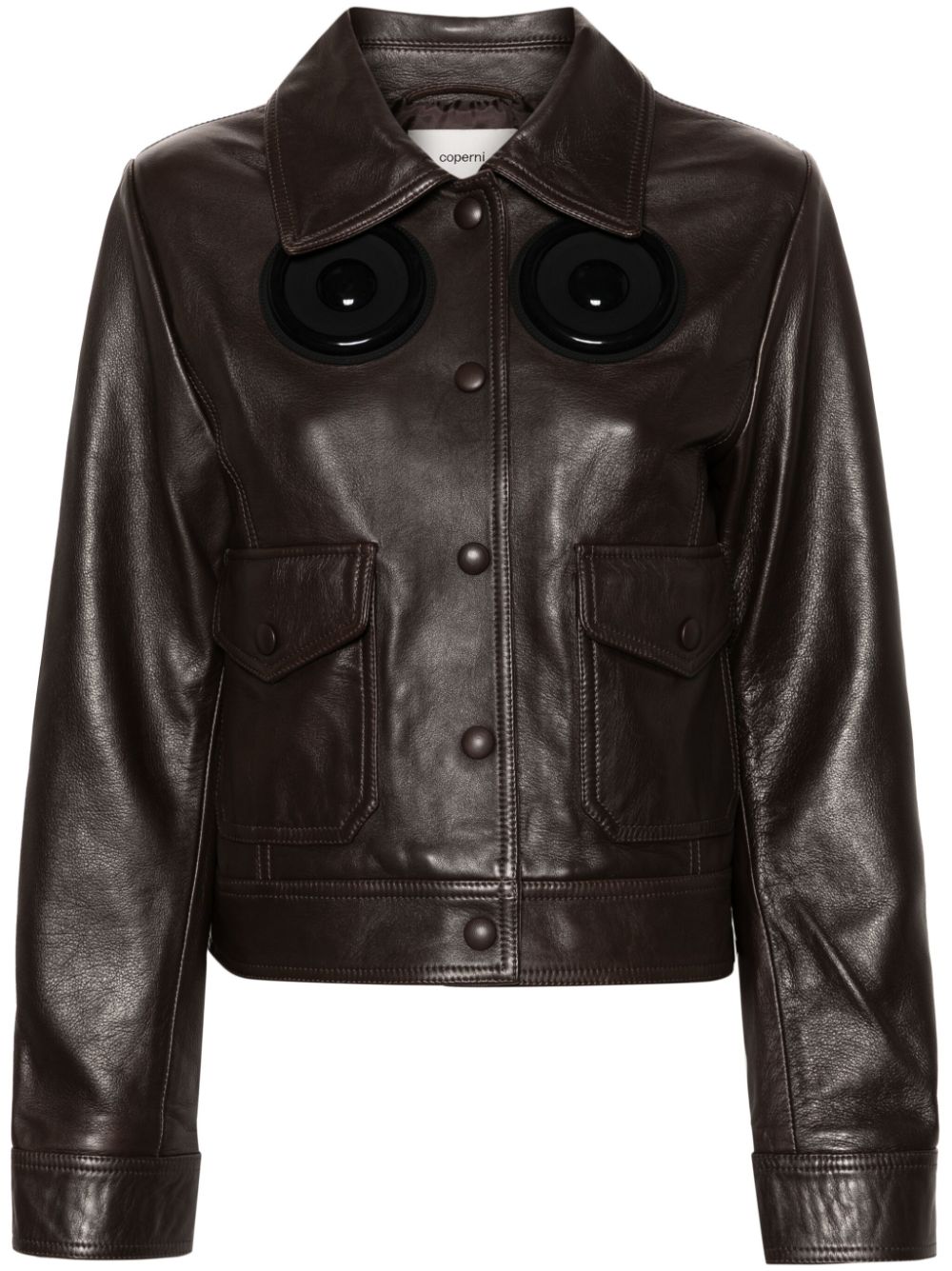 Appliqué-detail leather jacket - Brown