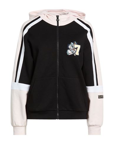 Woman Sweatshirt Black Size M Cotton, Polyamide