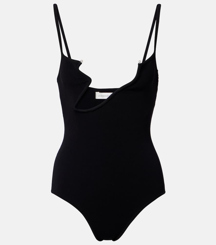 Odessa cutout embellished ribbed-knit bodysuit