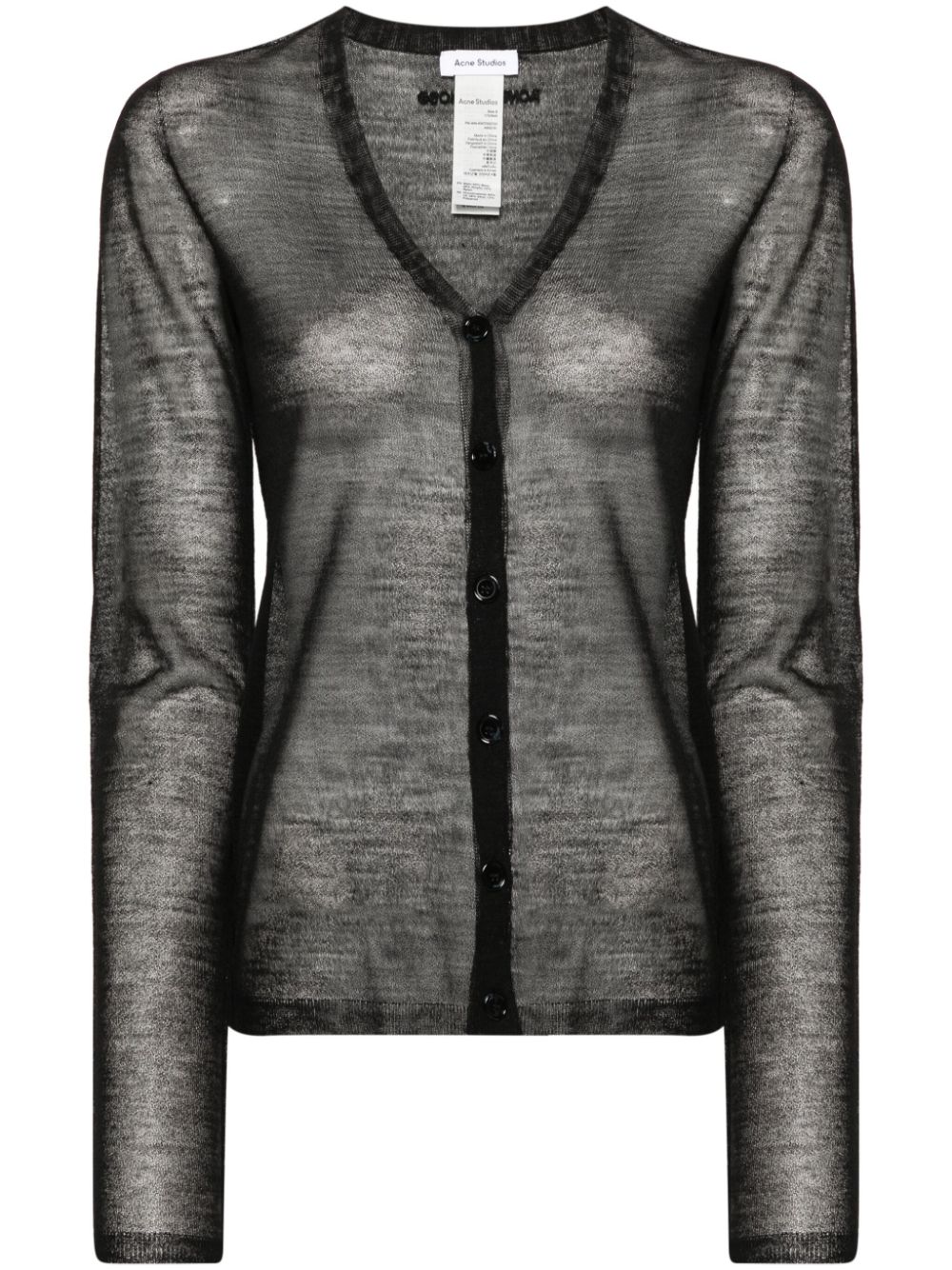 Fine-ribbed sheer cardigan - Black