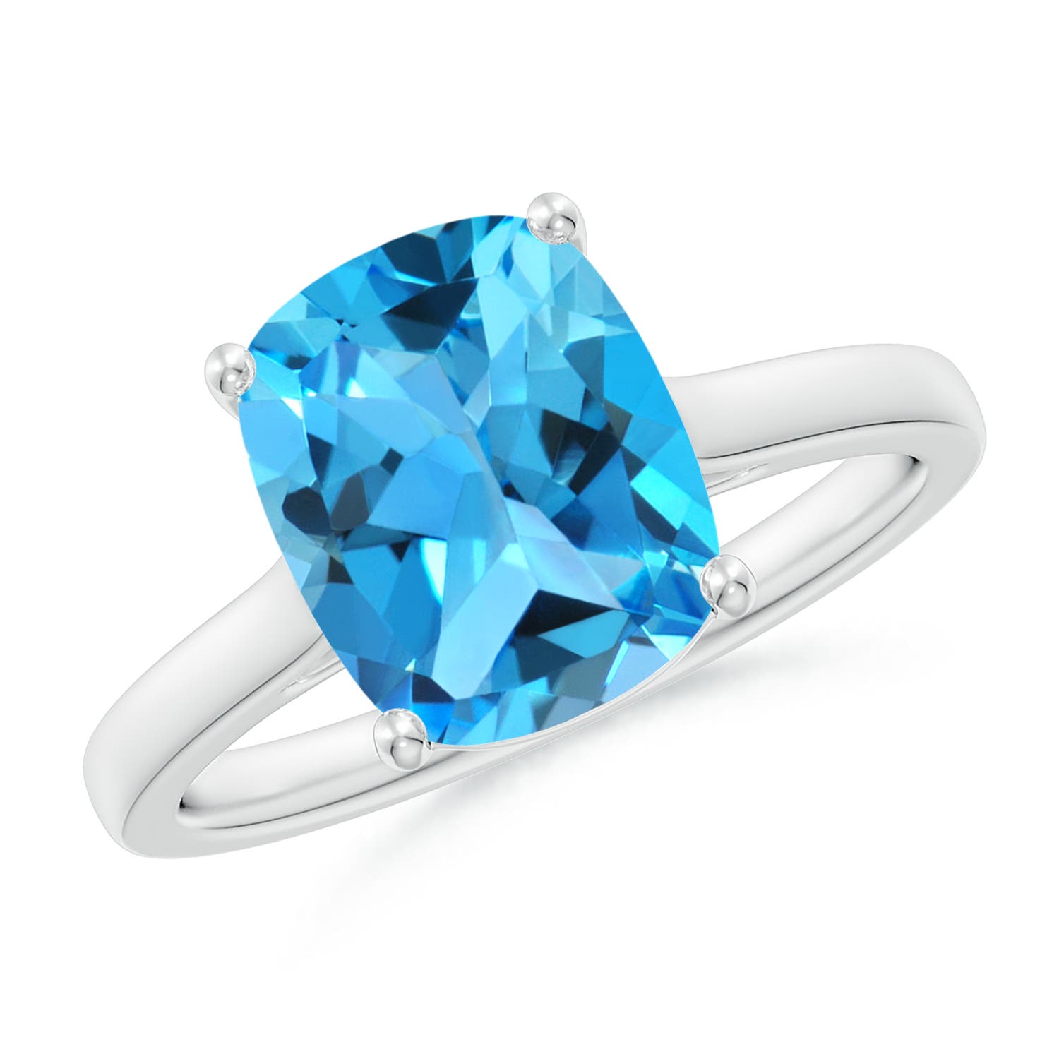 Angara 3.2 Carats Classic Cushion Swiss Blue Topaz Solitaire Ring with Hidden Accents in Platinum