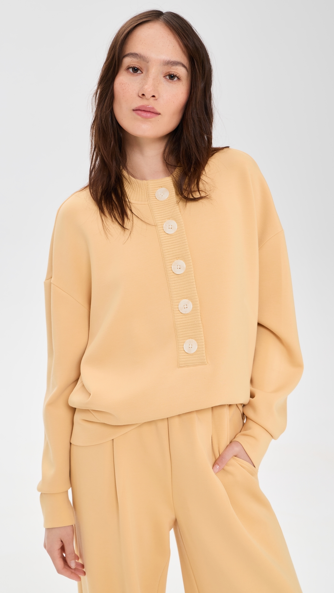Reena Button Front Sweatshirt Sahara Sun
