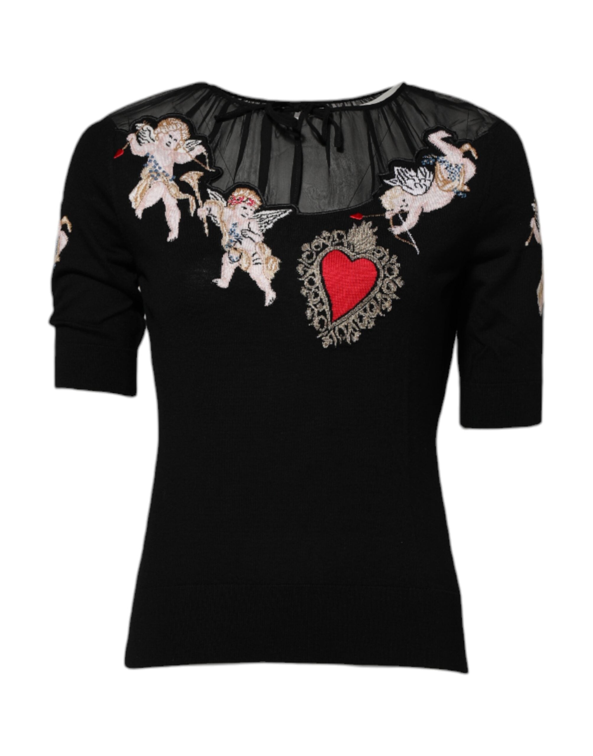 Sacred Heart Embroidered Blouse — Black