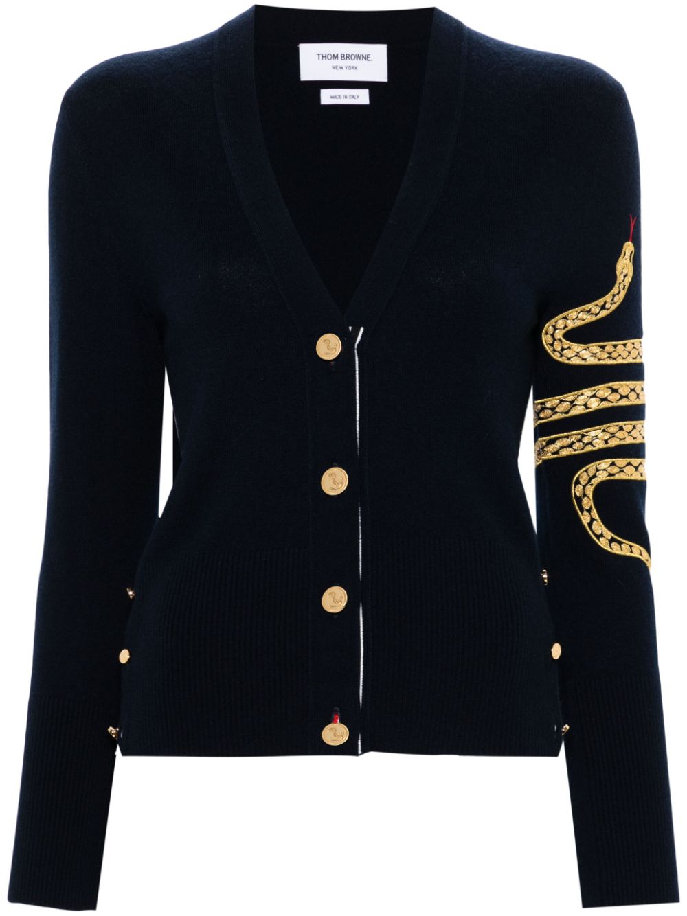 Snake-embroidered cashmere cardigan - Blue