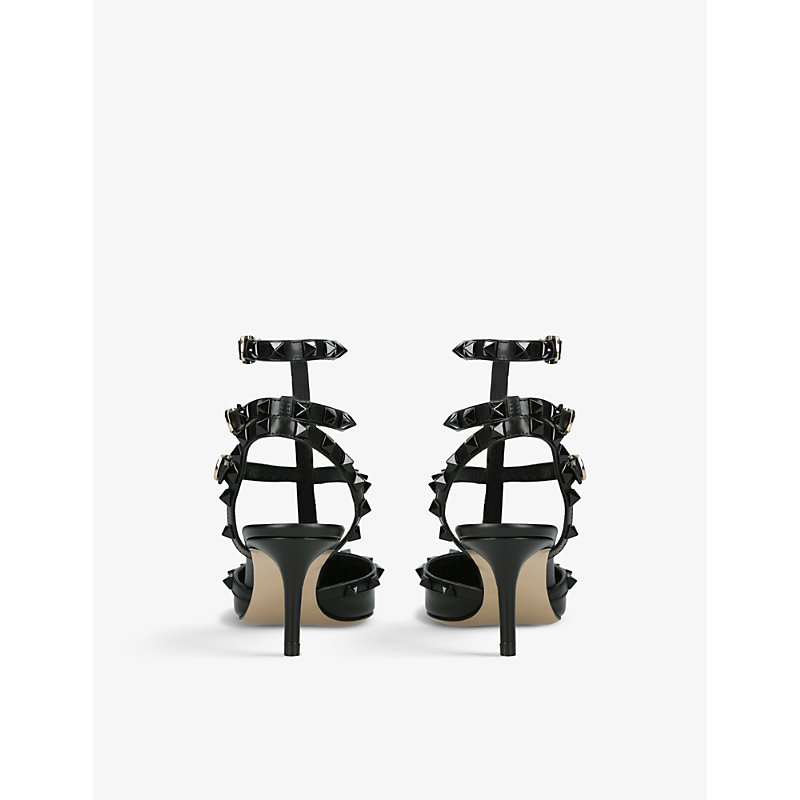 Womens Black Rockstud Stud-embellished Leather Heeled Courts