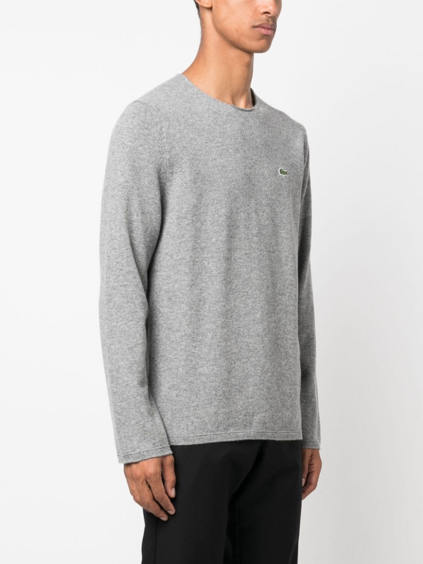 Grey intarsia-knit logo wool jumper