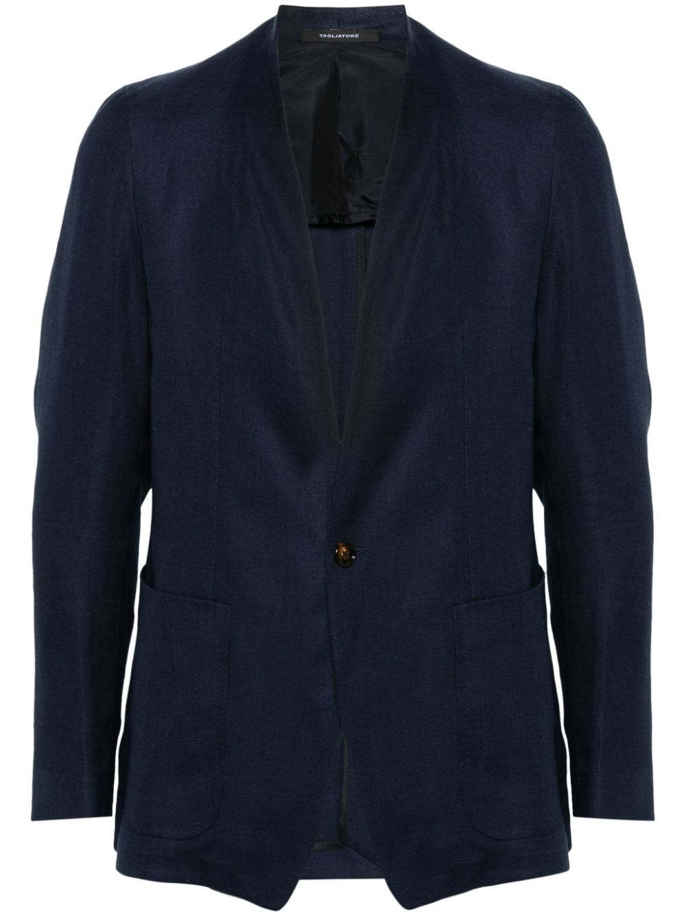 Single-breasted linen blazer - Blue