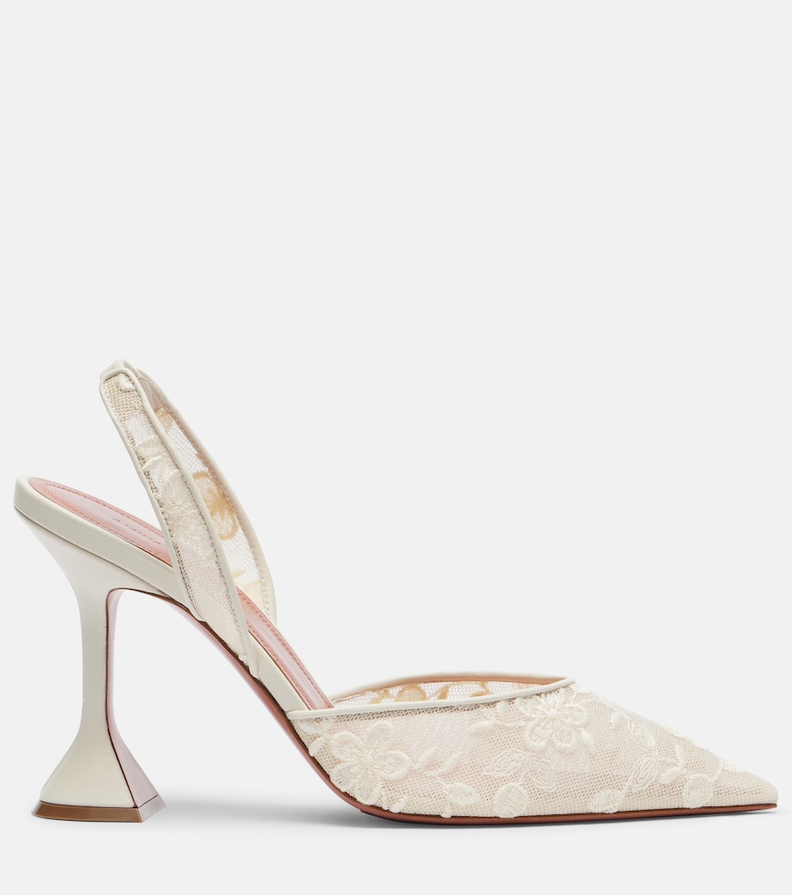 Holli leather-trimmed lace slingback pumps