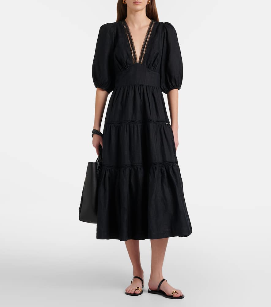 Meteora lace-trimmed linen midi dress