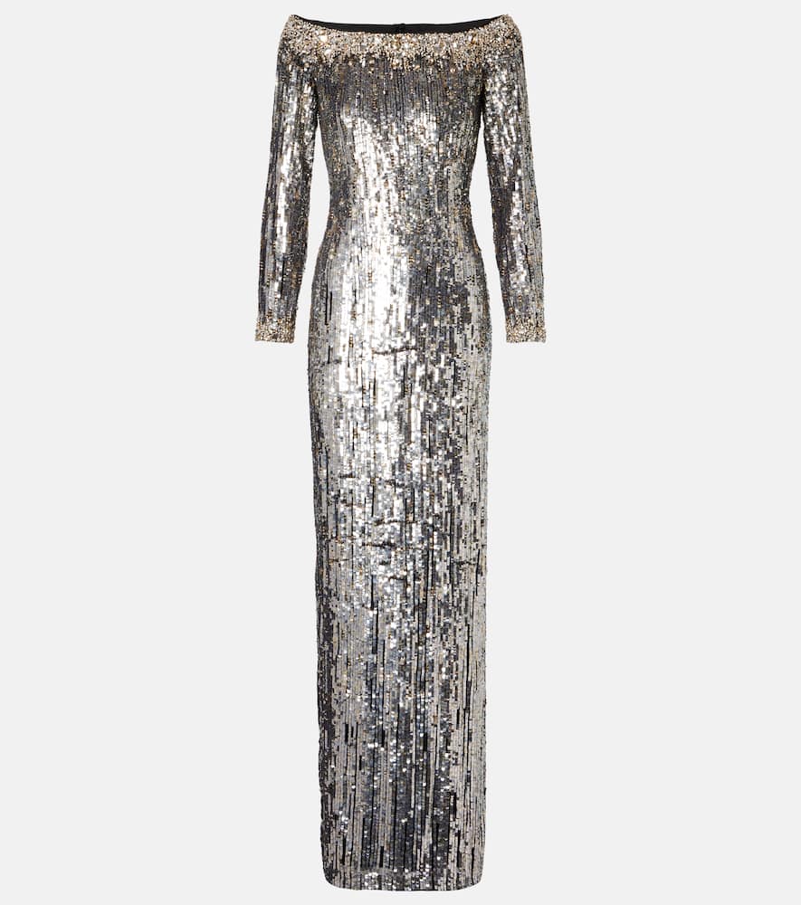 Marine sequined off-shoulder gown