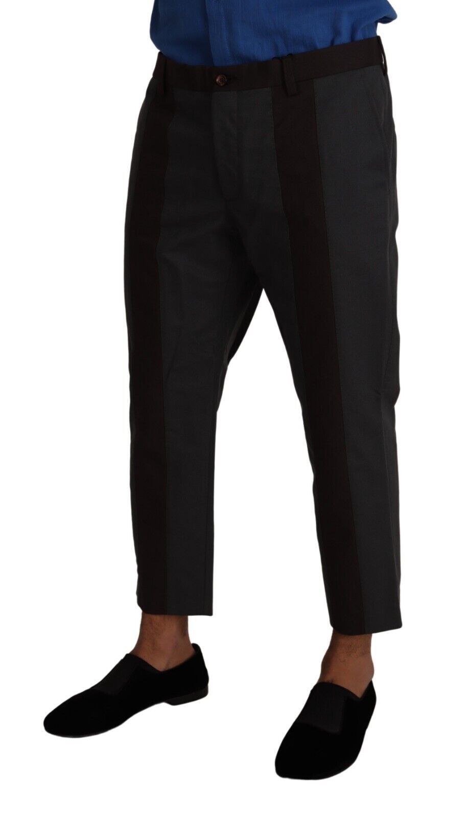 Nylon-Cotton Striped Cropped Trousers — Gray