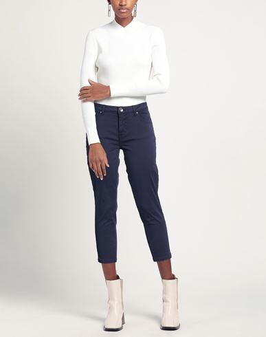 Woman Pants Navy Size 24 Cotton, Elastane