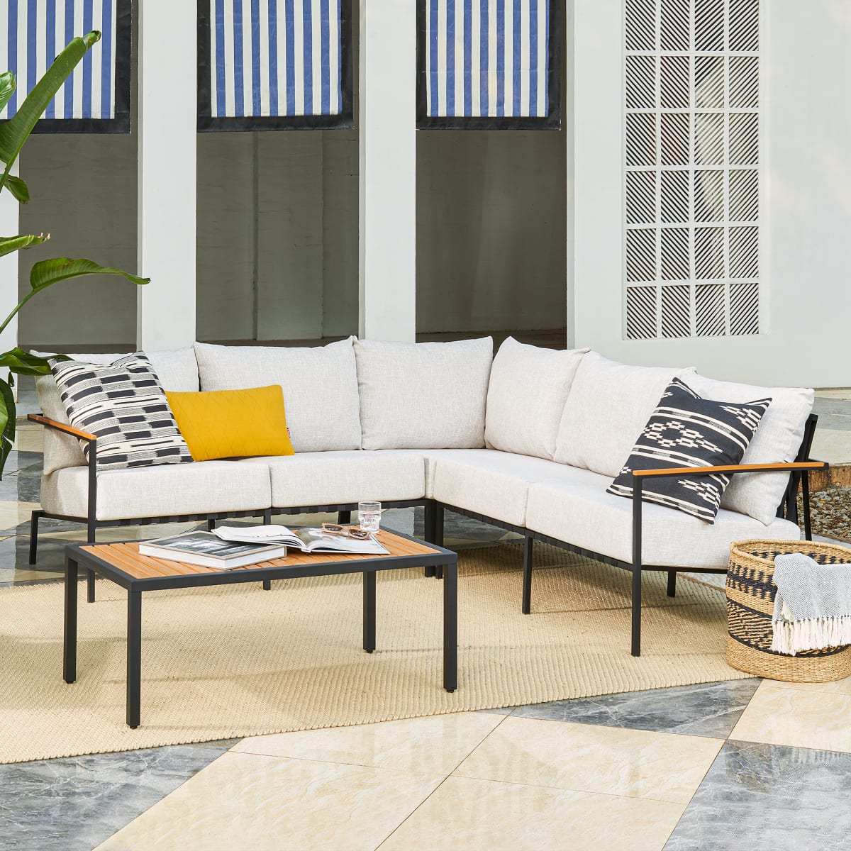Sorrento Beige Outdoor L-Shape Sectional Sofa for Modern Living