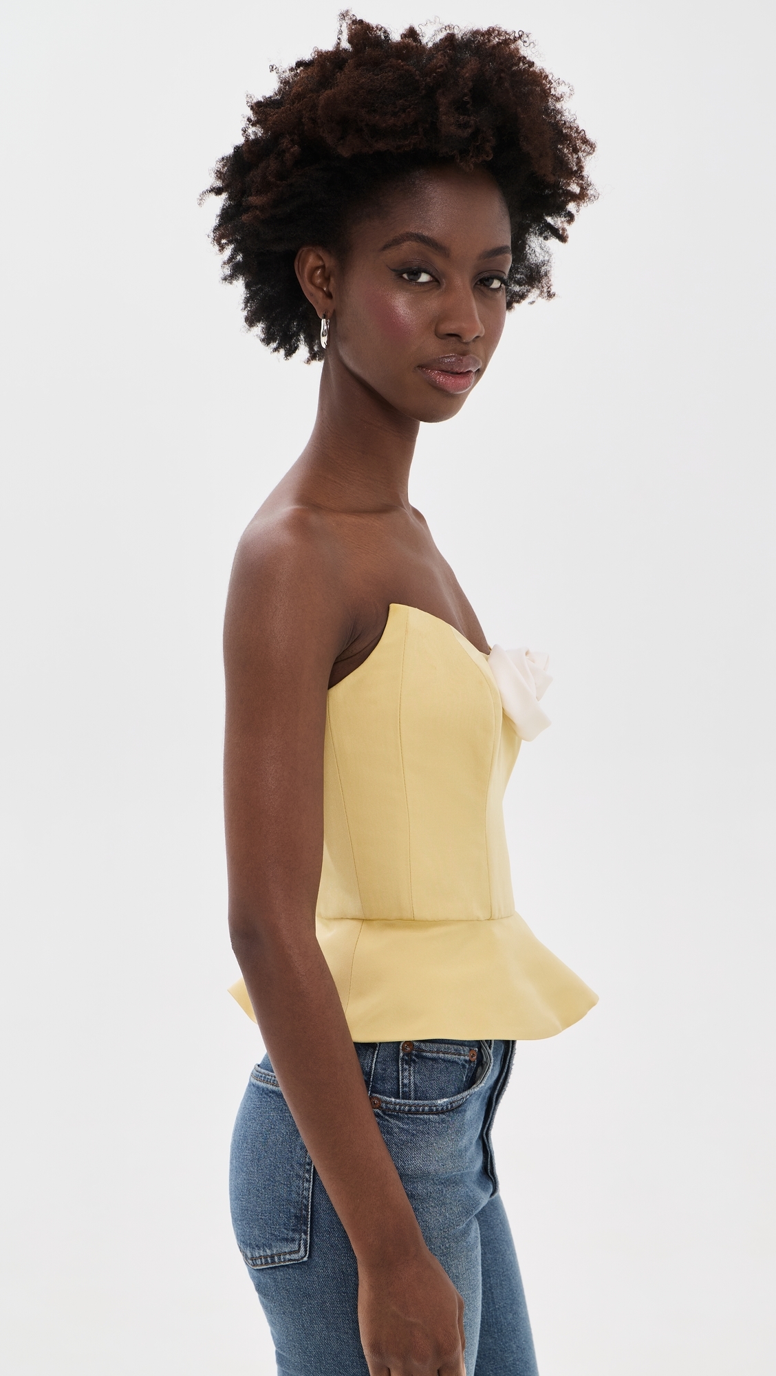 Delicias Strapless Top Butter Yellow with White Rose