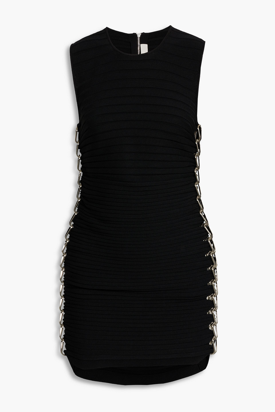 Chain-embellished ribbed-knit mini dress