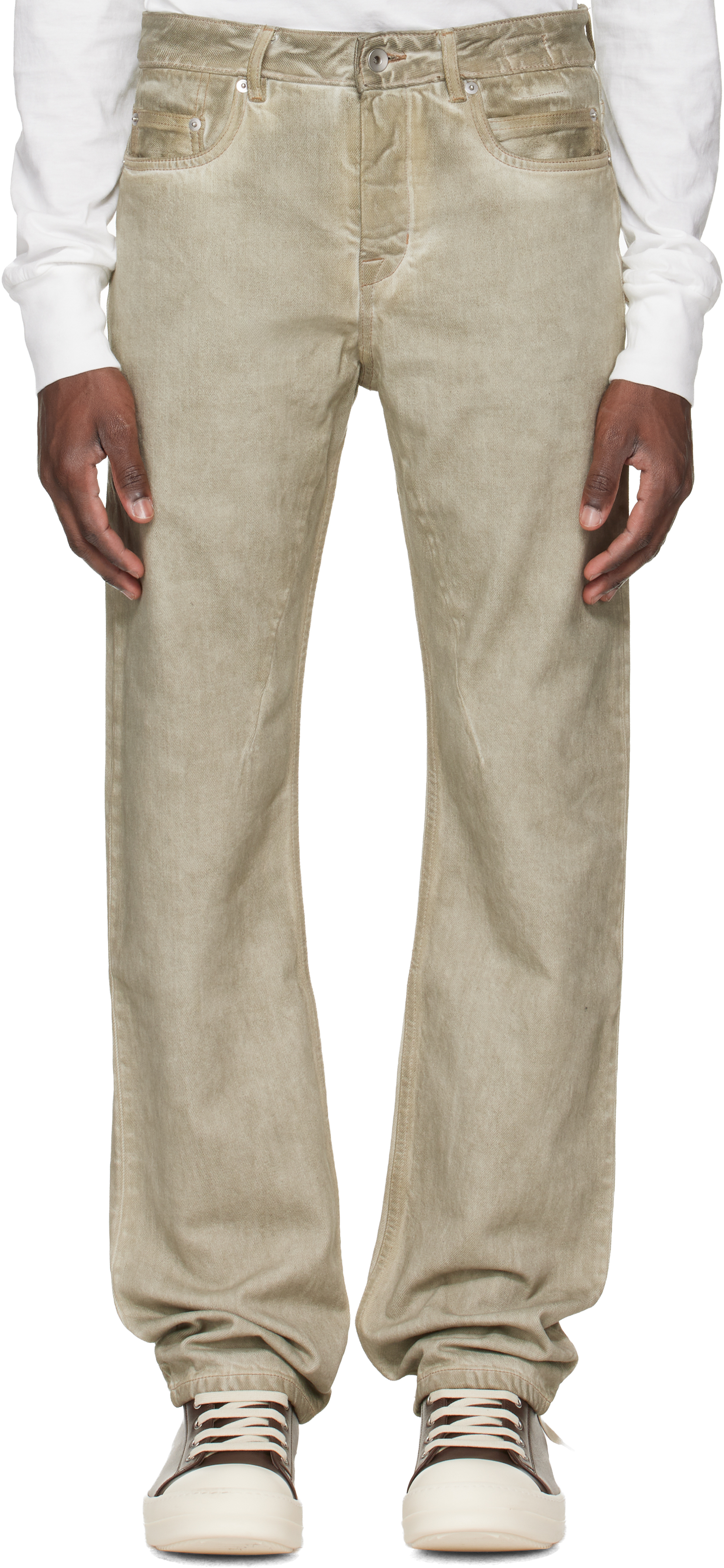 Beige Temple Fog Cut Jeans