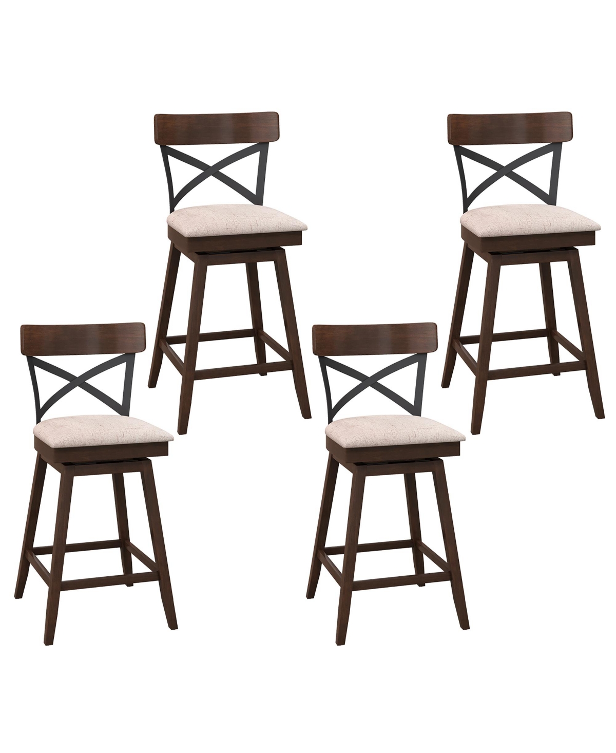 Wooden Swivel Bar Stools Upholstered Counter Height Dining Chairs - Brown