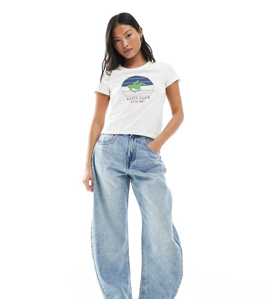 ASOS DESIGN Petite barrel leg jeans in light blue