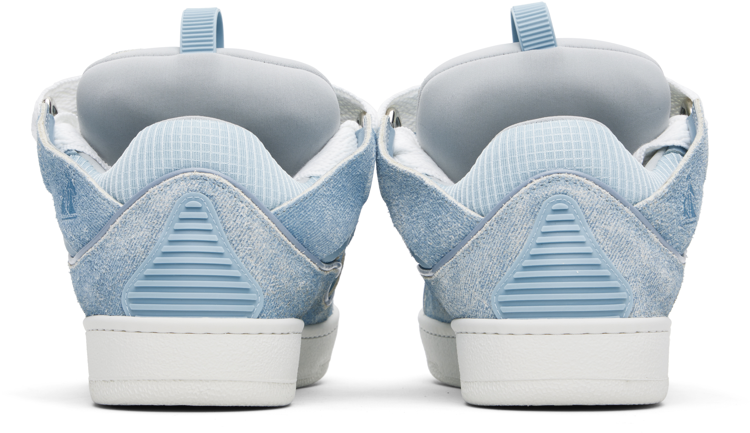 Lanvin Blue Curb Denim-Effect Leather Sneakers