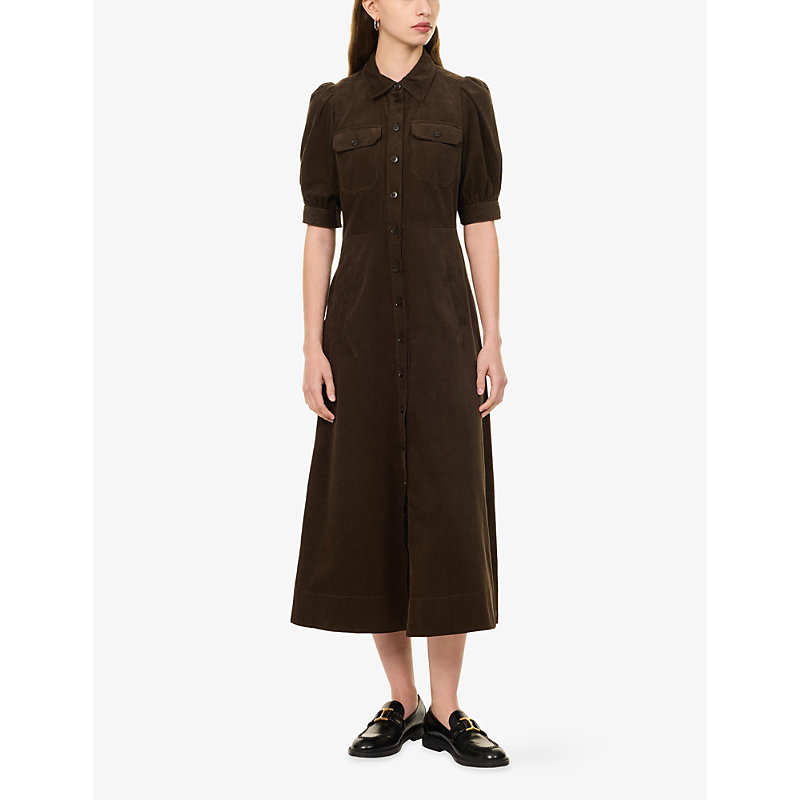 Womens Fit-And-Flare Corduroy Cotton Maxi Shirt Dress