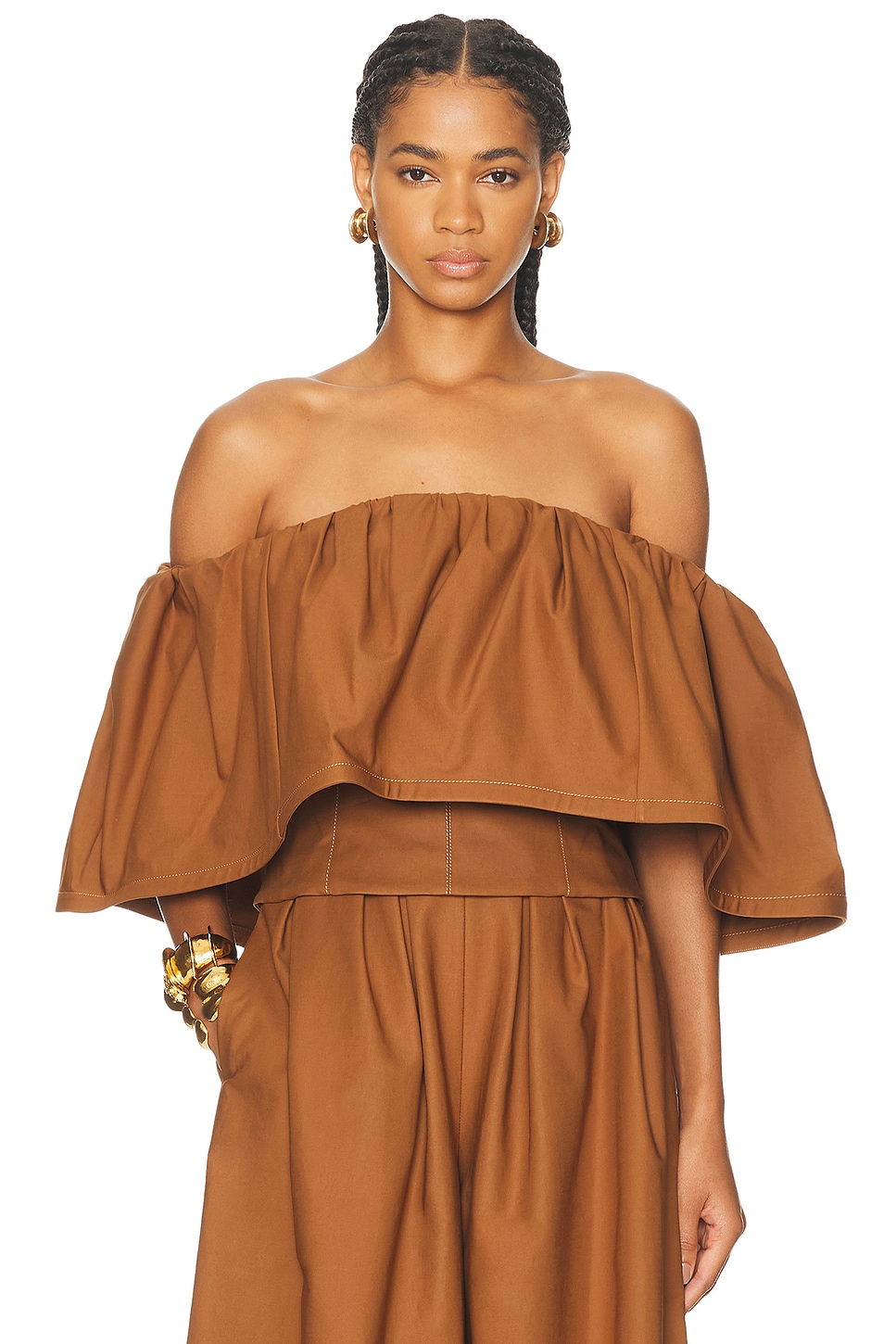Carolina Herrera Off The Shoulder Top in Nutmeg - Brown.  2 also in
