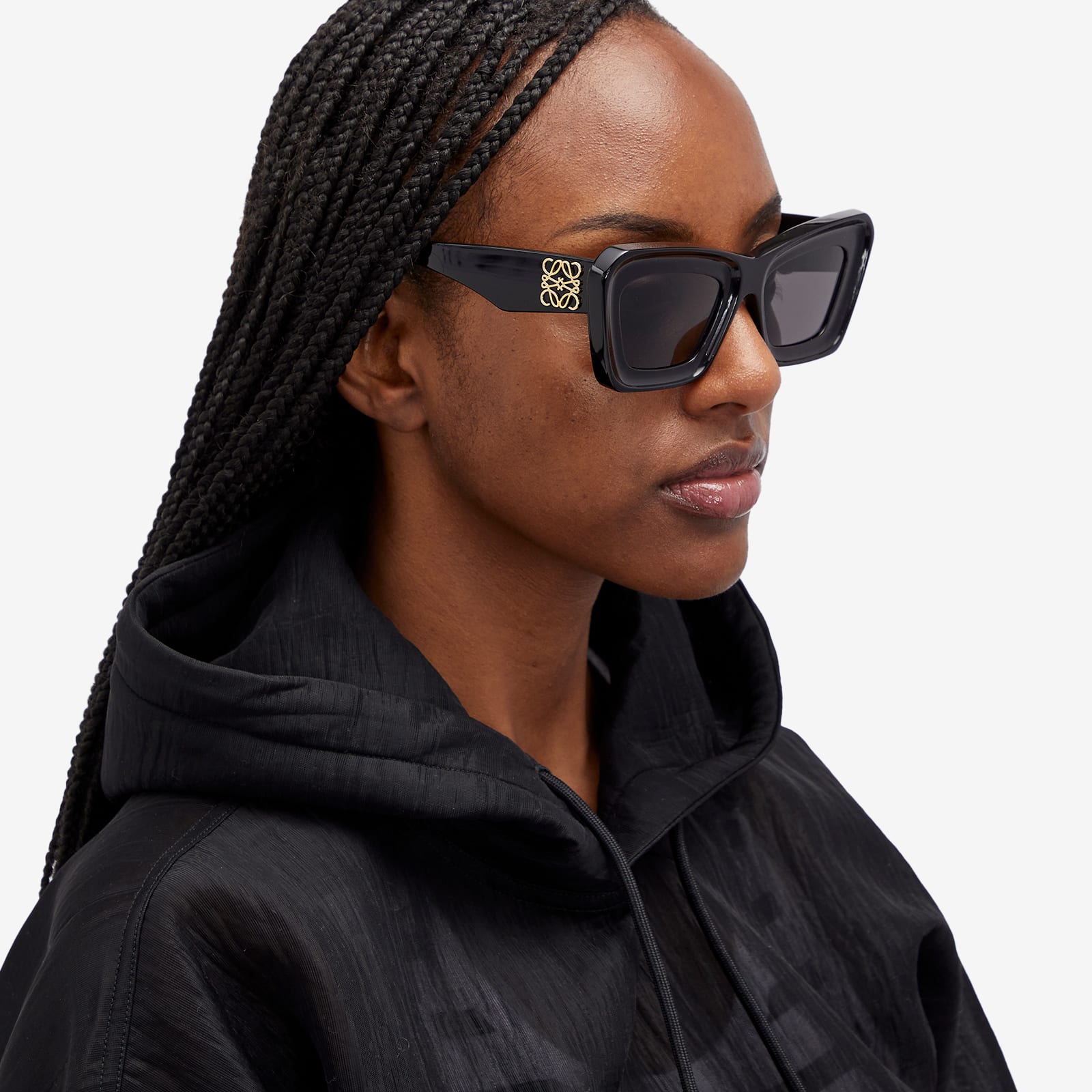 Women's Loewe Cat Eye Sunglasses in Shiny Black/Smoke 