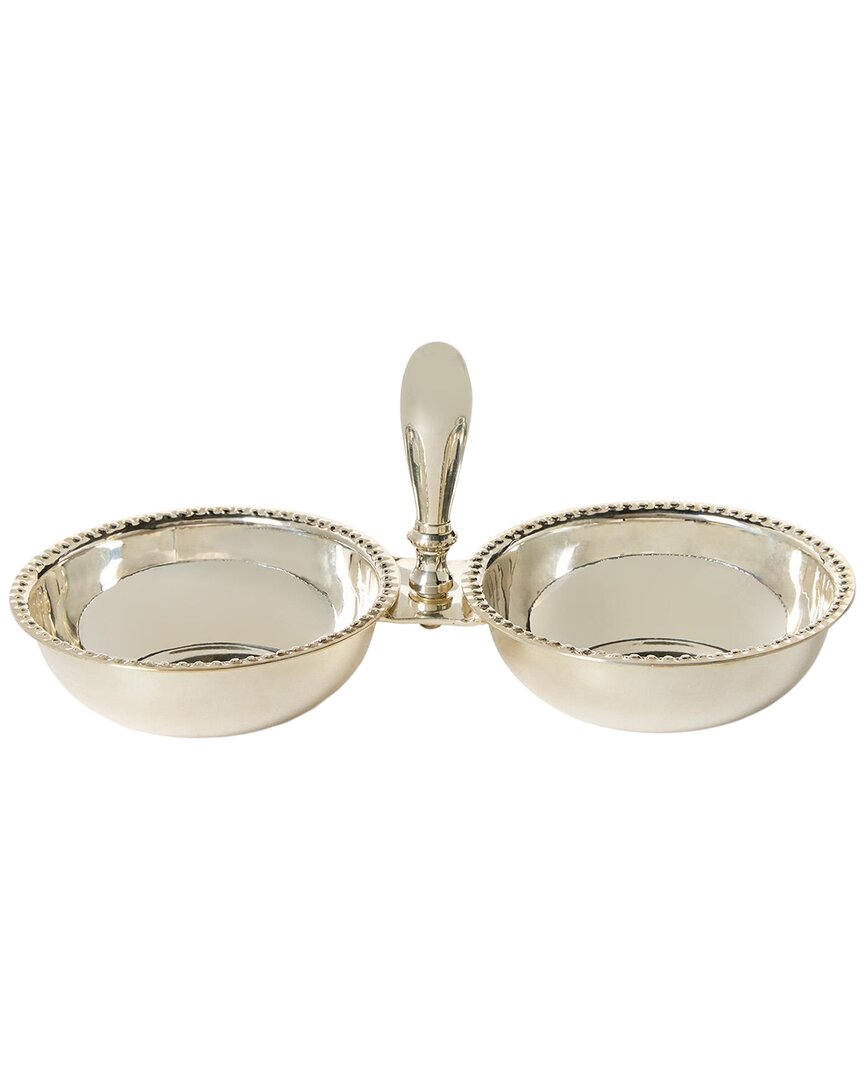Silver-Plated Two Section Tidbit / Condiment Serving Dish With  Pole Handle