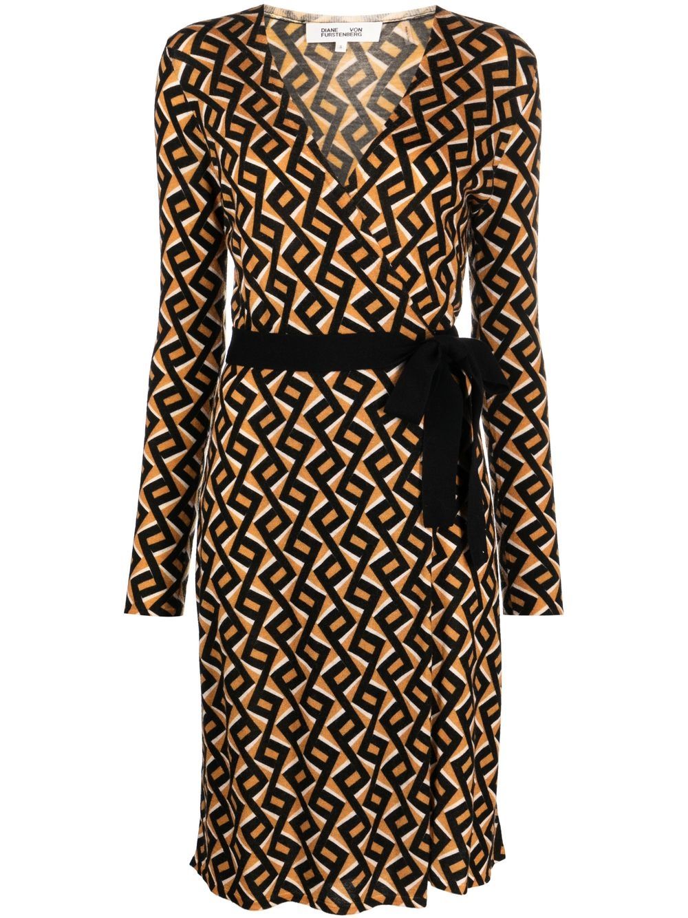 Zig-zag print wrap dress - Brown
