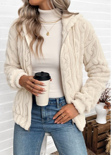 Modlily Beige Tummy Coverage Long Sleeve Hooded Coat
