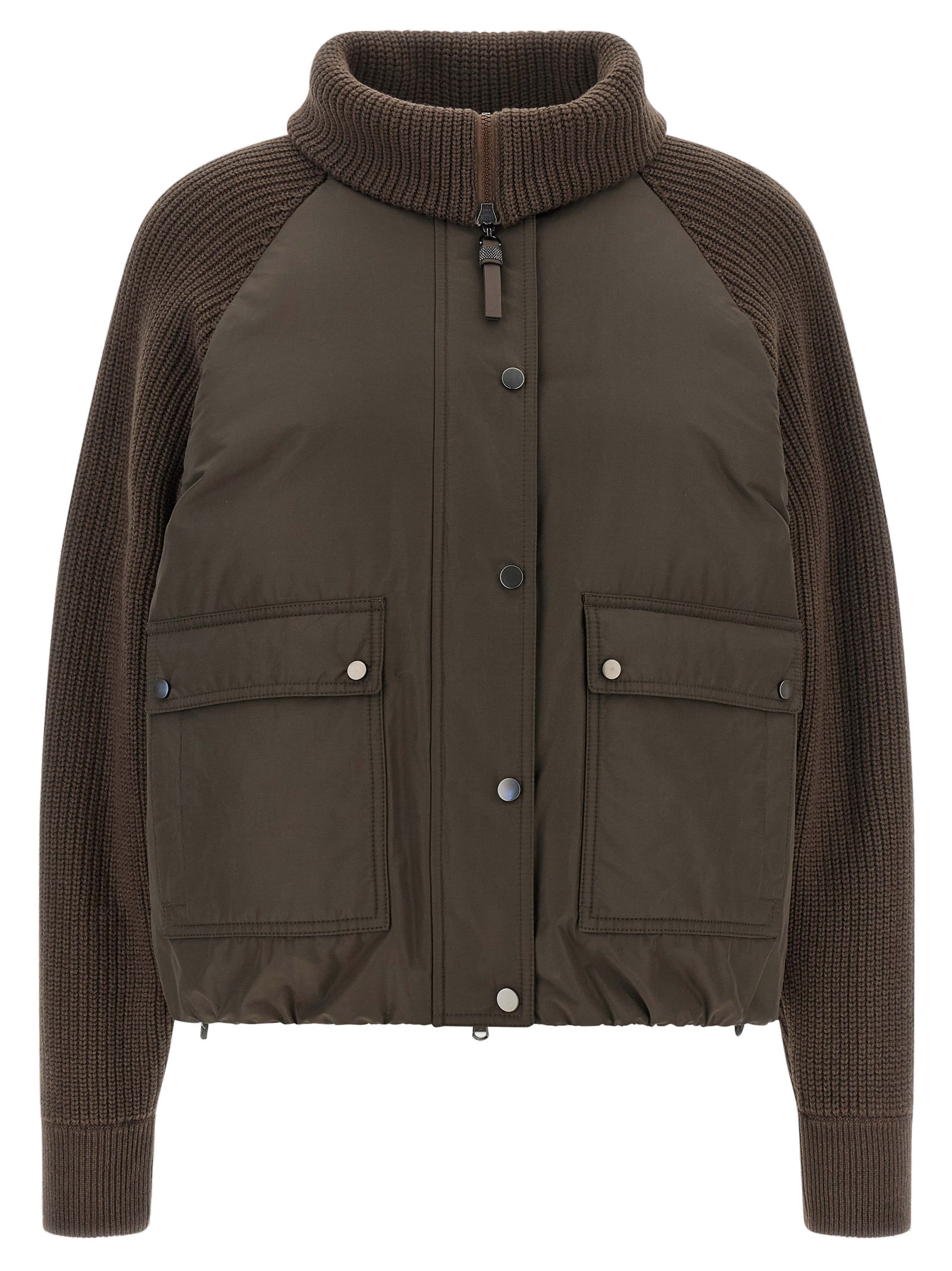 Cotton Hybrid Puffer Jacket — Brown