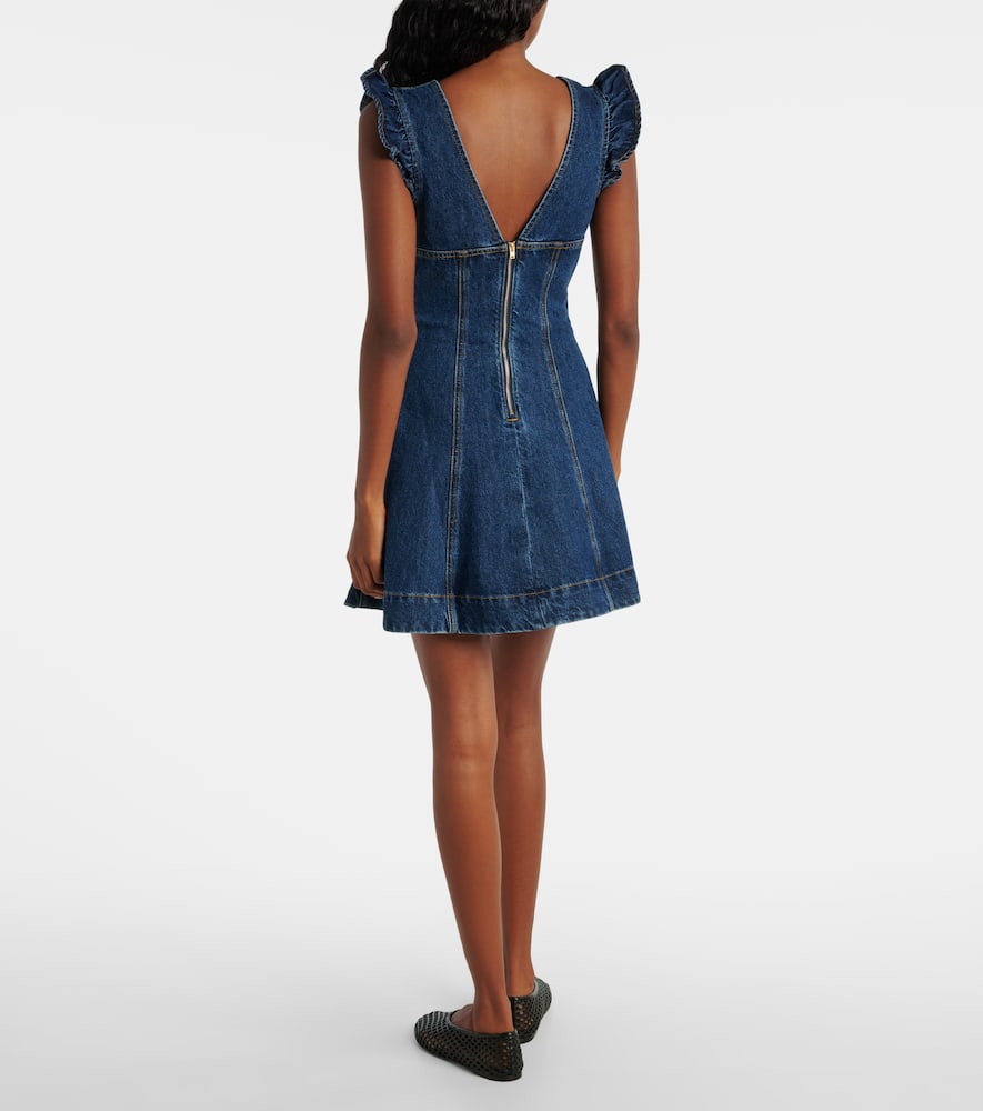 Bow-detail ruffled denim minidress